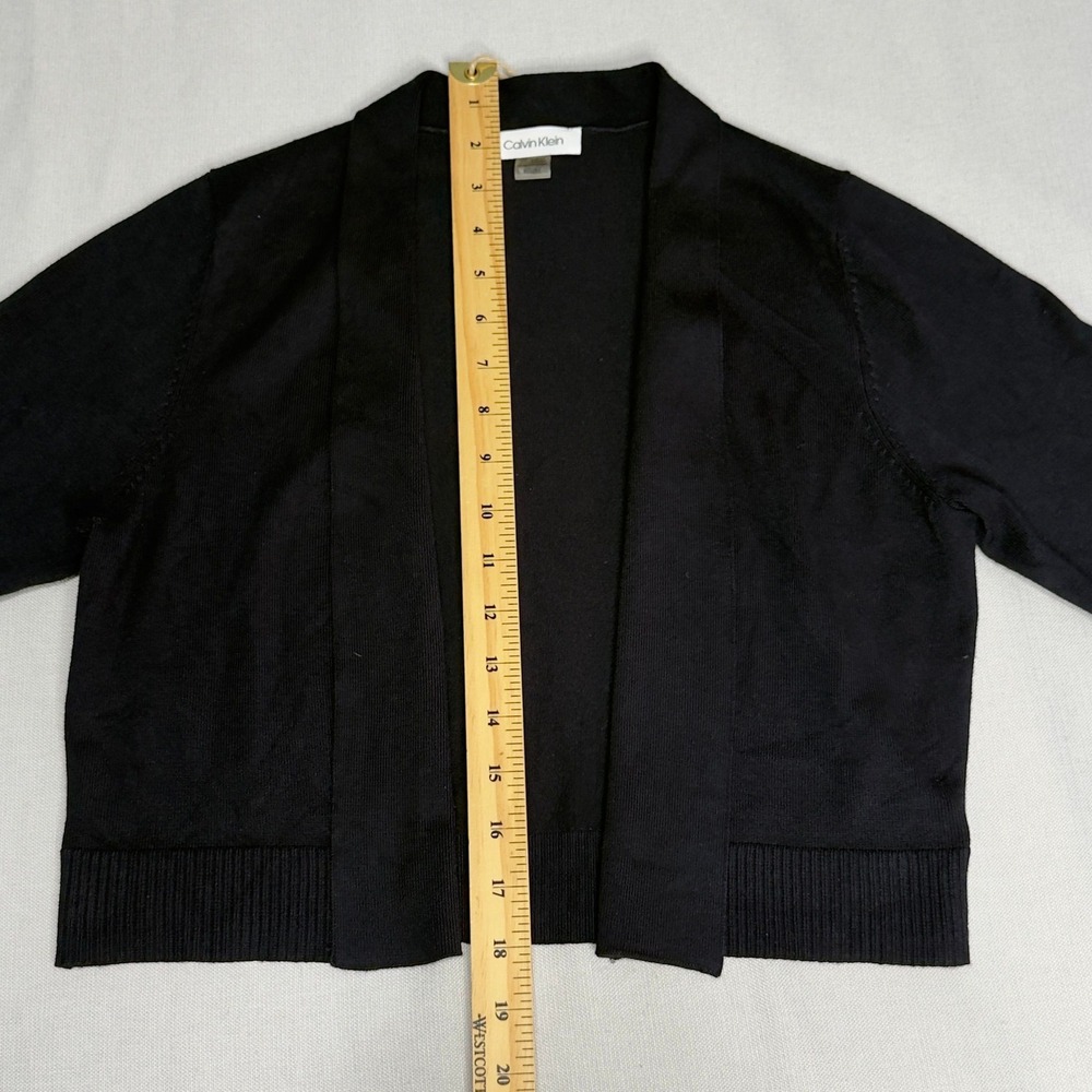 Calvin Klein Navy Open Front Cropped Cardigan Shrug 3/4 Sleeve Knit - Picture 9 of 10